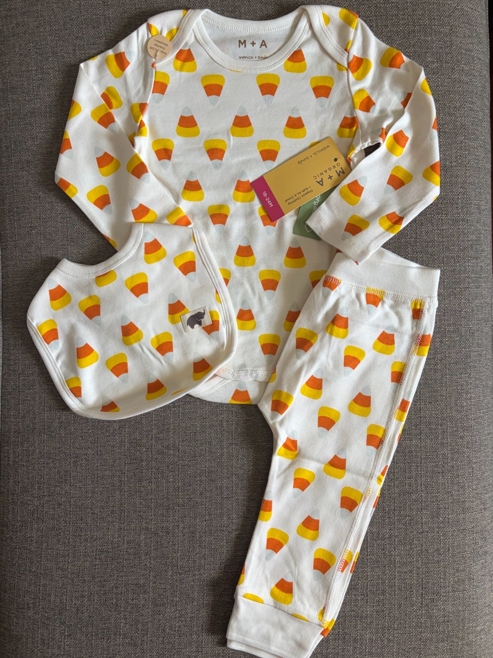 NWT•Monica+Andy Organic Cotton Halloween Bodysuit, Pants, & Bib Set | 18-24